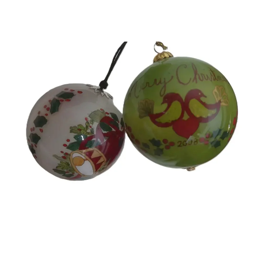 Pier 1 Li Bien 2008 Hand-Painted Christmas Ornaments Glass Ball Set with Boxes